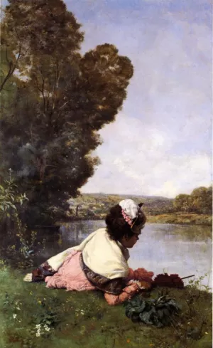 Afternoon by the Seine by Ferdinand Heilbuth Oil Painting