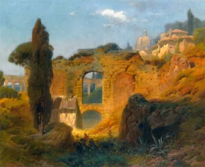 View of the Ruins at Taormina, Sicily by Ferdinand Knab Oil Painting