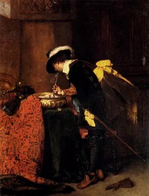 A Cavalier Lighting A Pipe by Ferdinand Roybet Oil Painting