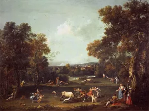 Bull-Hunting by Francesco Zuccarelli Oil Painting