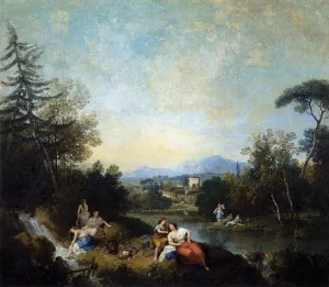 Landscape with Girls at the River by Francesco Zuccarelli Oil Painting