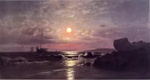 Moonrise on the New England Coast by Francis A. Silva Oil Painting