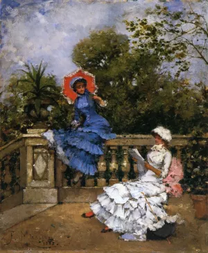 Two Ladies Conversing on a Terrace by Francisco Miralles Oil Painting