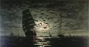 Moonlight Marine by Franklin J. Stanwood Oil Painting