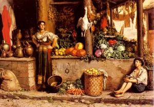 Un Marche Aux Legumes by Frans Meerts Oil Painting