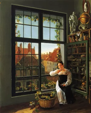 A Girl at a Window by Frans Verhas Oil Painting