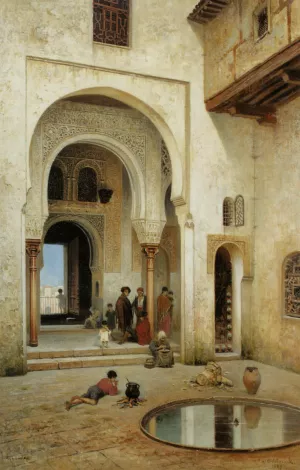 A Courtyard in Alhambra by Frans Wilhelm Odelmark Oil Painting