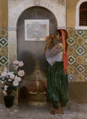 Algerian Girl Beside a Fountain by Frantz Charlet Oil Painting