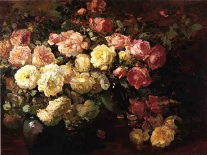 Still Life with White and Pink Roses by Franz Bischoff Oil Painting