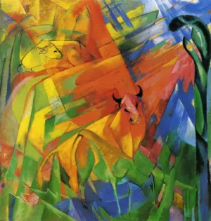 Animals in Landscape also known as Painting with Bulls by Franz Marc Oil Painting