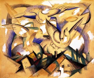 Birds Above the Village by Franz Marc Oil Painting