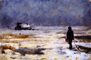 Boy with Sled in a Winter Landscape by Franz Marc Oil Painting