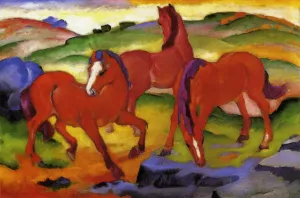 Grazing Horses IV also known as The Red Horses by Franz Marc Oil Painting