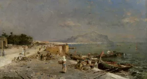 On The Waterfront at Palermo by Franz Richard Unterberger Oil Painting