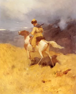 Horseman in a Mountainous Landscape by Franz Roubaud Oil Painting