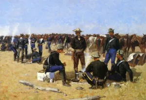 A Cavalryman's Breakfast on the Plains Oil painting by Frederic Remington
