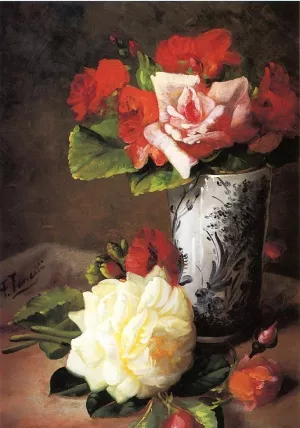 Still Life of Roses by Frederick M. Fenetti Oil Painting