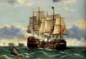 The Battleship Trafalgar by Frederick Tudgay Oil Painting