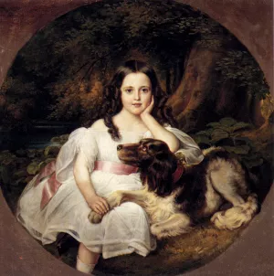 A Young Girl Resting In A Landscape With Her Dog by Friedrich August Von Kaulbach Oil Painting
