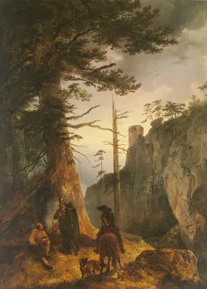 Jger Vor Einer Khlerhtte by Friedrich Gauermann Oil Painting