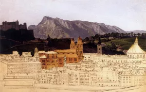 The Rudolfskai in Salzburg by Friedrich Loos Oil Painting