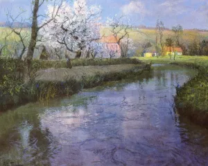 A French River Landscape by Fritz Thaulow Oil Painting
