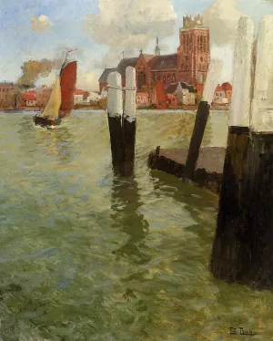 L'Embarcadere, Dordrecht by Fritz Thaulow Oil Painting