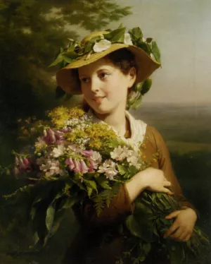 Young Beauty with Bouquet by Fritz Zuber-Buhler Oil Painting