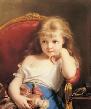 Young Girl Holding a Doll by Fritz Zuber-Buhler Oil Painting