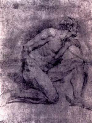 An Academic Study Of A Seated Male Nude Verso by Gabriel Francois Doyen Oil Painting