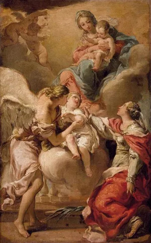 St Giustina and the Guardian Angel Commending the Soul of an Infant to the Madonna and Child by Gaetano Gandolfi Oil Painting