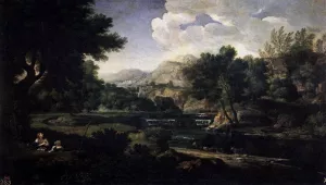 Landscape with Magdalene Worshipping the Cross by Gaspard Dughet Oil Painting