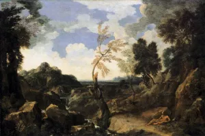 Landscape with St Jerome and the Lion by Gaspard Dughet Oil Painting