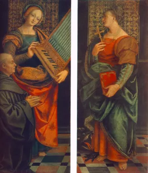St Cecile with the Donator and St Marguerite by Gaudenzio Ferrari Oil Painting