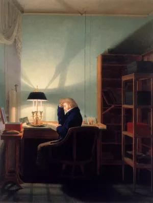 Man Reading at Lamplight by Georg Friedrich Kersting Oil Painting