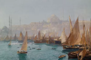 Boats in the Port of Constantinople by Georg Macco Oil Painting