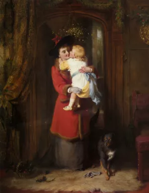 A Christmas Kiss by George Bernard O'Neill Oil Painting