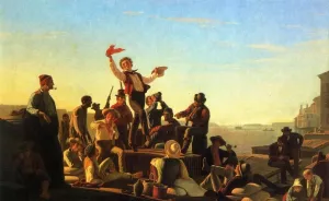 Jolly Flatboatmen in Port by George Caleb Bingham Oil Painting