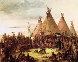 Sioux War Council Oil painting by George Catlin