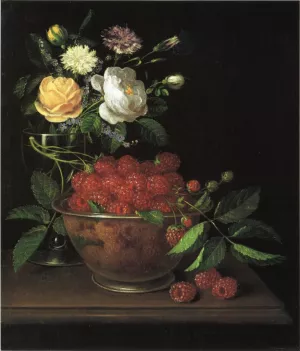Still Life with Bowl of Raspberries by George Forster Oil Painting