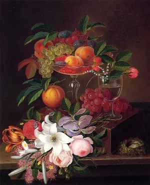 Still Life with Fruit, Flowers and Bird's Nest by George Forster Oil Painting