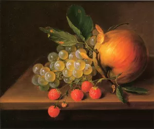 Still Life with Grapes, Apple and Strawberries by George Forster Oil Painting