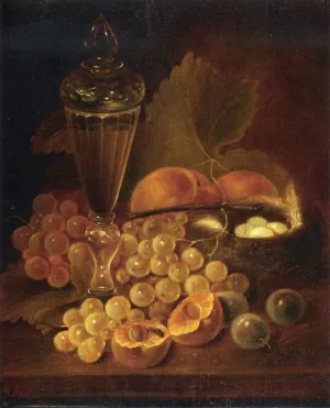 Still Life with Grapes, Peaches, Decanter and Nest of Eggs by George Forster Oil Painting