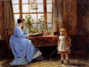 A Mother and Child in an Interior Oil painting by George Goodwin Kilburne