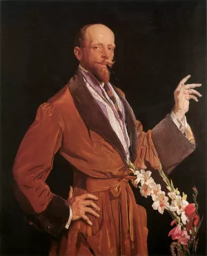 Self-Portrait with Gladioli by George Lambert Oil Painting