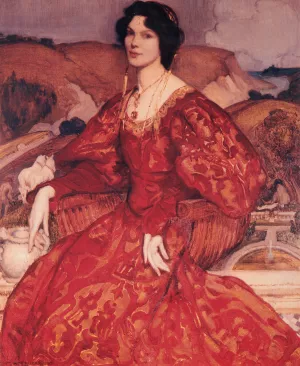 Sybil Walker in Red and Gold Dress by George Lambert Oil Painting