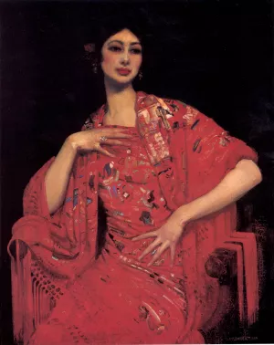 The Red Shawl by George Lambert Oil Painting