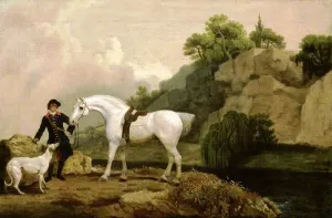 A Grey Hunter with a Groom and a Greyhound at Cheswell Crags by George Stubbs Oil Painting