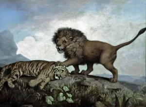 A Lion and a Tiger by George Stubbs Oil Painting