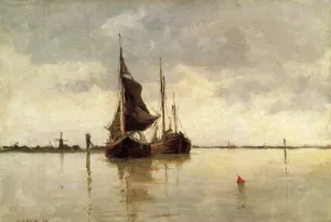Harbor Scene, Dordrecht by George W. Platt Oil Painting